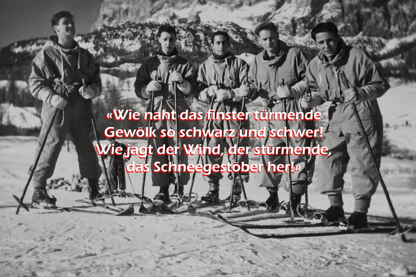 Vintage Photo of Skiers Reciting Gottfried Keller