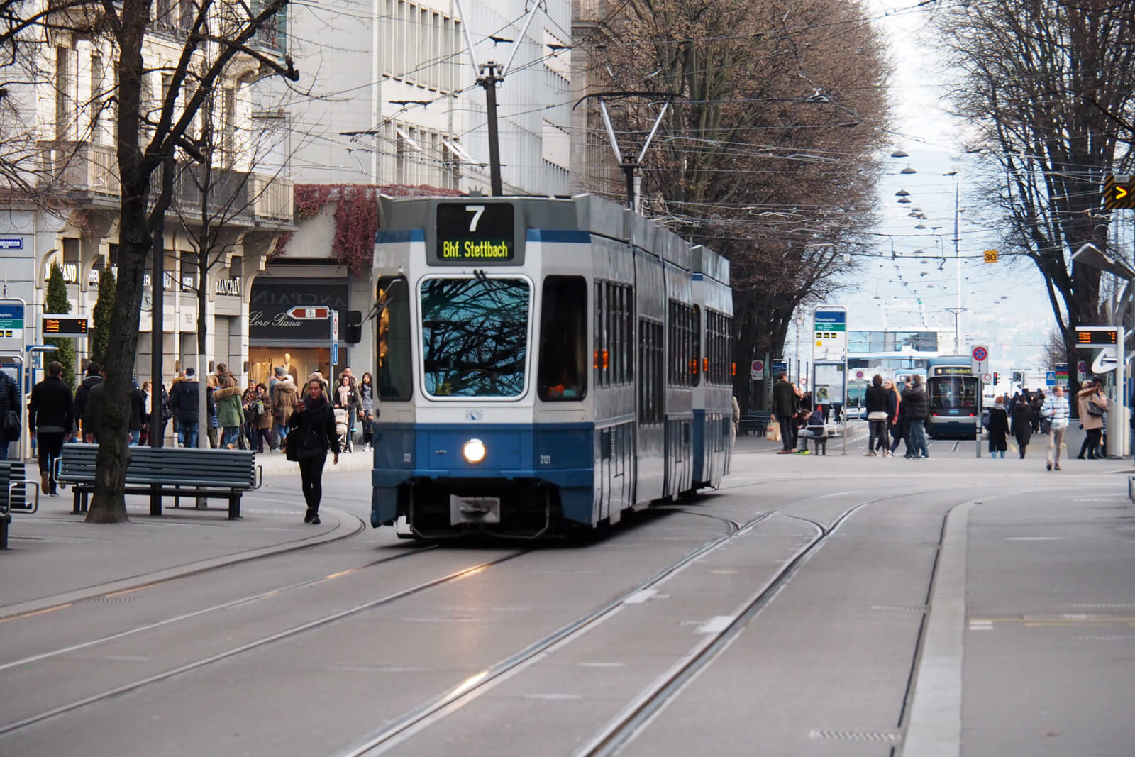 A tram on Bahnhofstrasse in Zürich, Switzerland