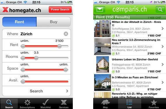 iPhone Apps for Apartment Renting in Switzerland