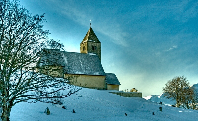 Learning to Ski in Laax - St.Remigius Church Falera