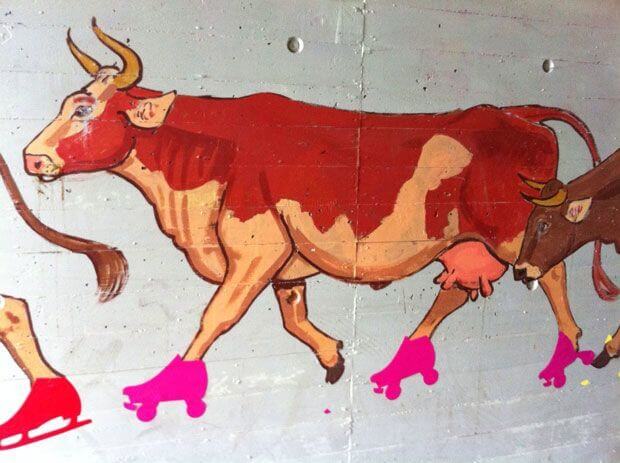 Swiss Street Art - Cow on Skates