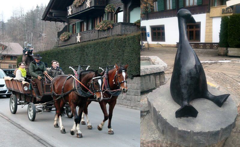 Horse Carriage and Sitting Duck Monument - Gstaad, Switzerland
