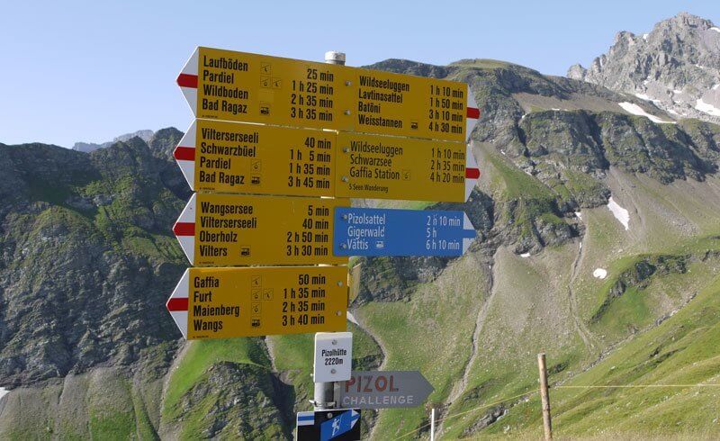 Hiking Path Sign on Pizol, Switzerland