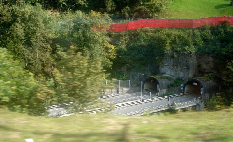 The Swiss A2 freeway as seen from a train