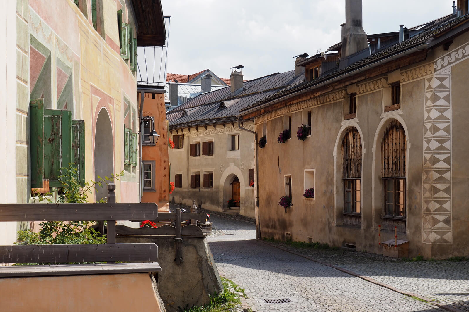 A street in Guarda in the Lower Engadine, Switzerland