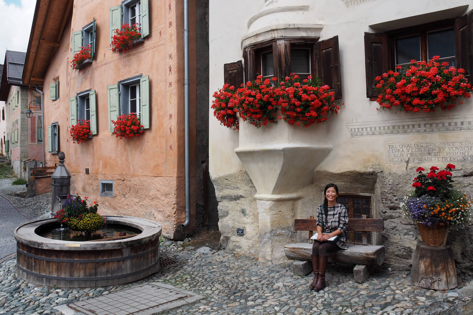 A street in Guarda in the Lower Engadine, Switzerland