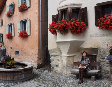 A street in Guarda in the Lower Engadine, Switzerland