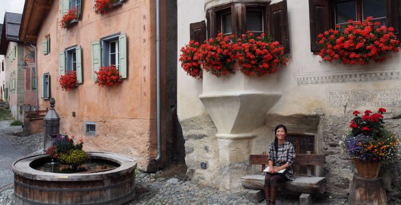 A street in Guarda in the Lower Engadine, Switzerland