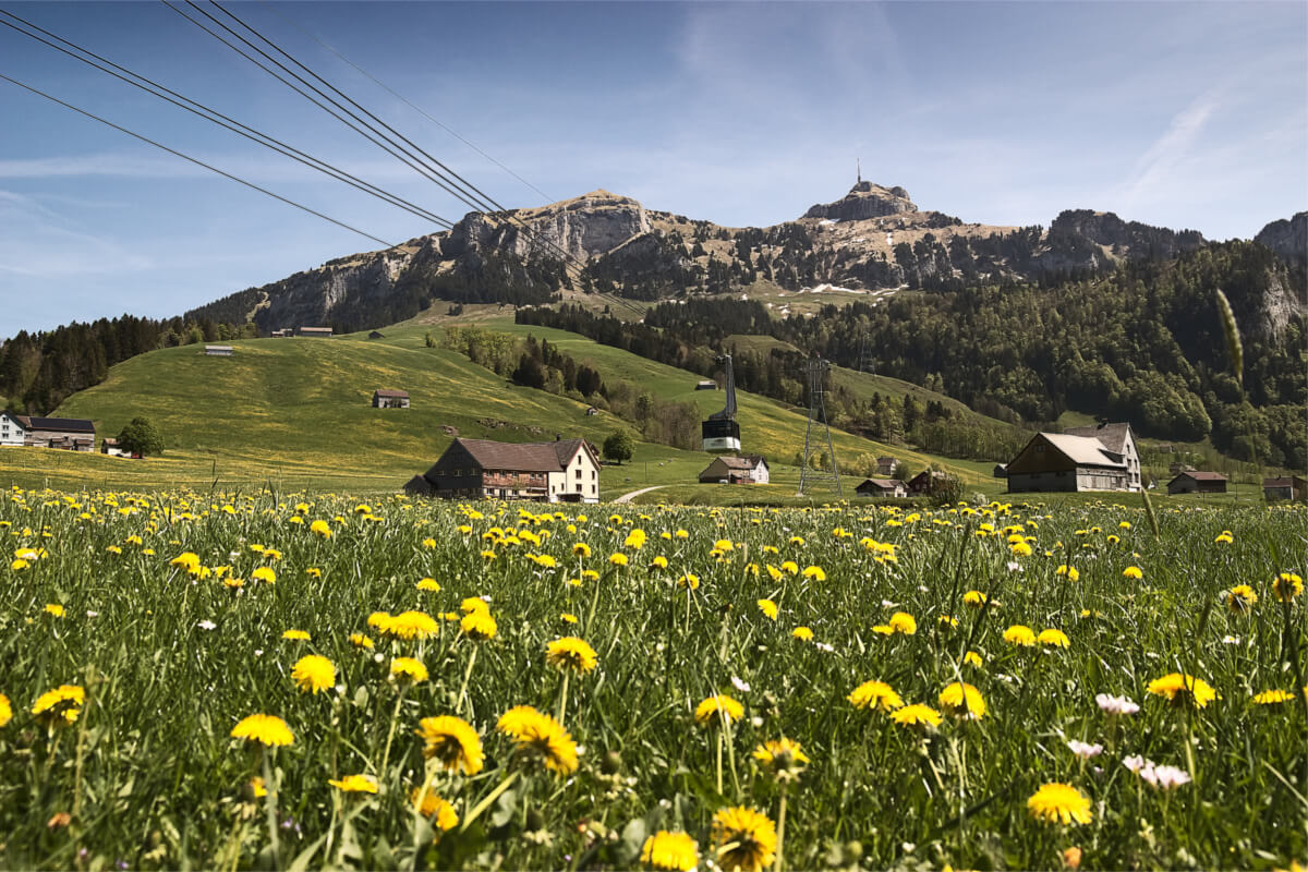 Cable car with the Hoher Kasten in the background