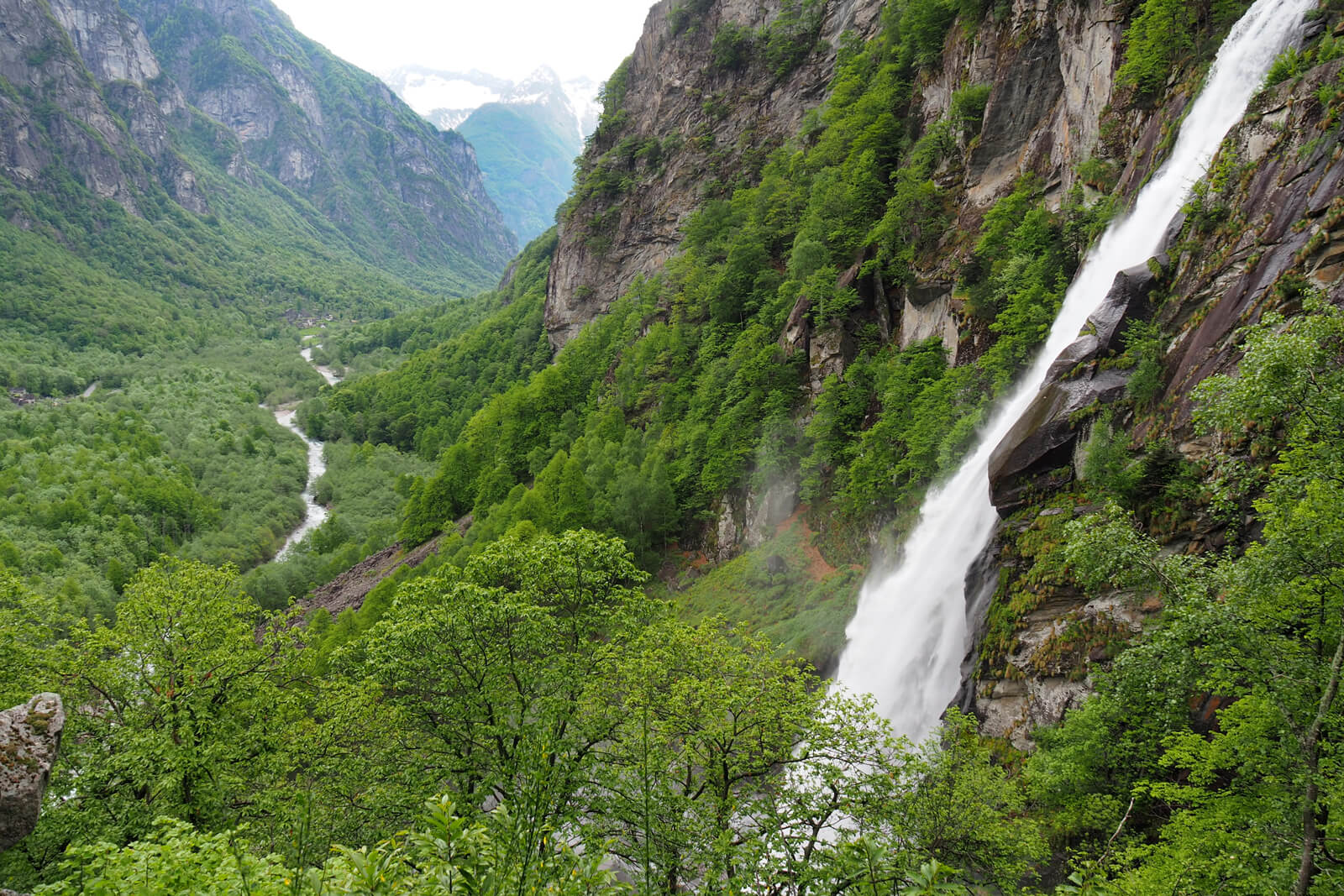 Foroglio Waterfalls in the Bavona Valley, Switzerland