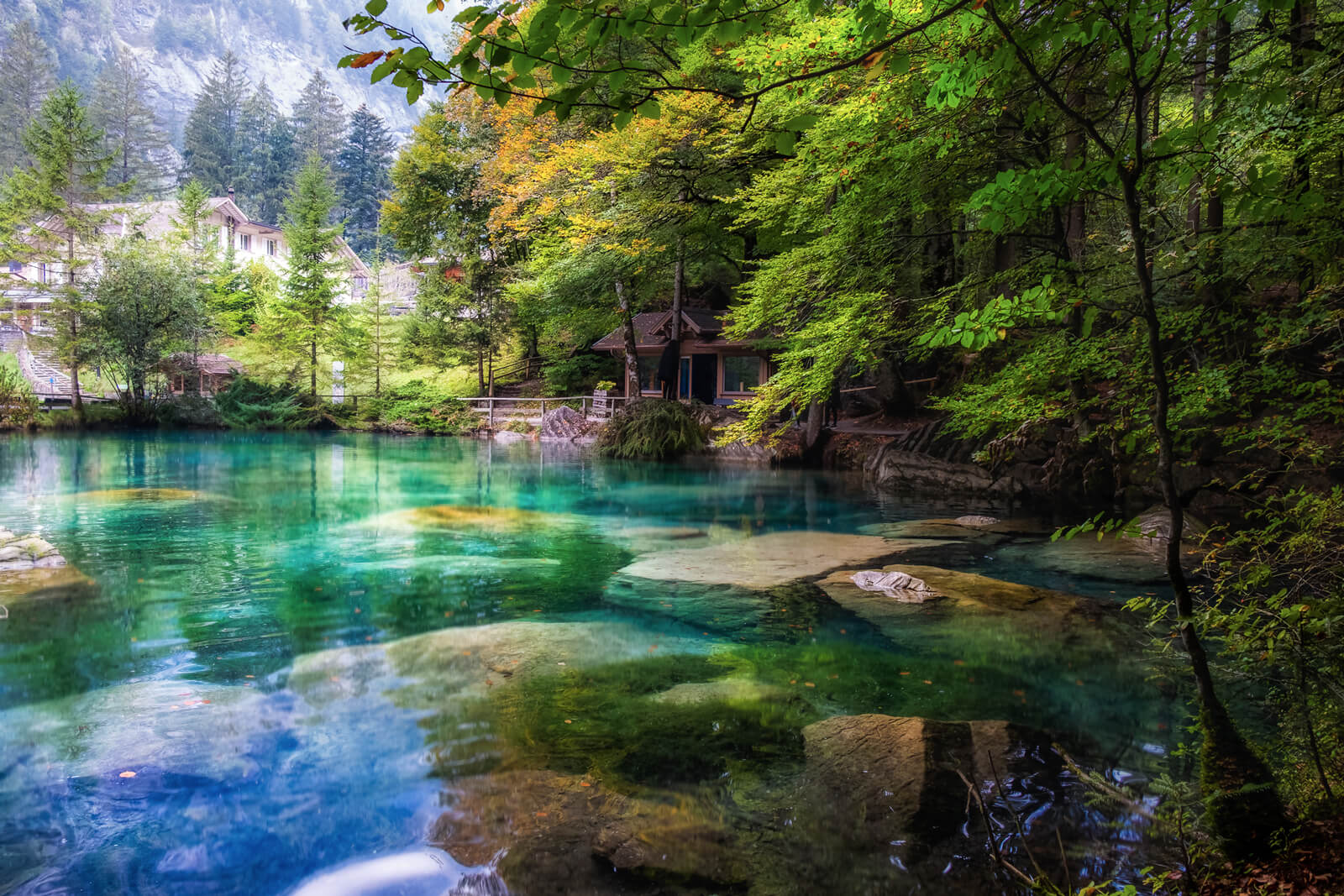 Lake Blausee in Switzerland during autumn