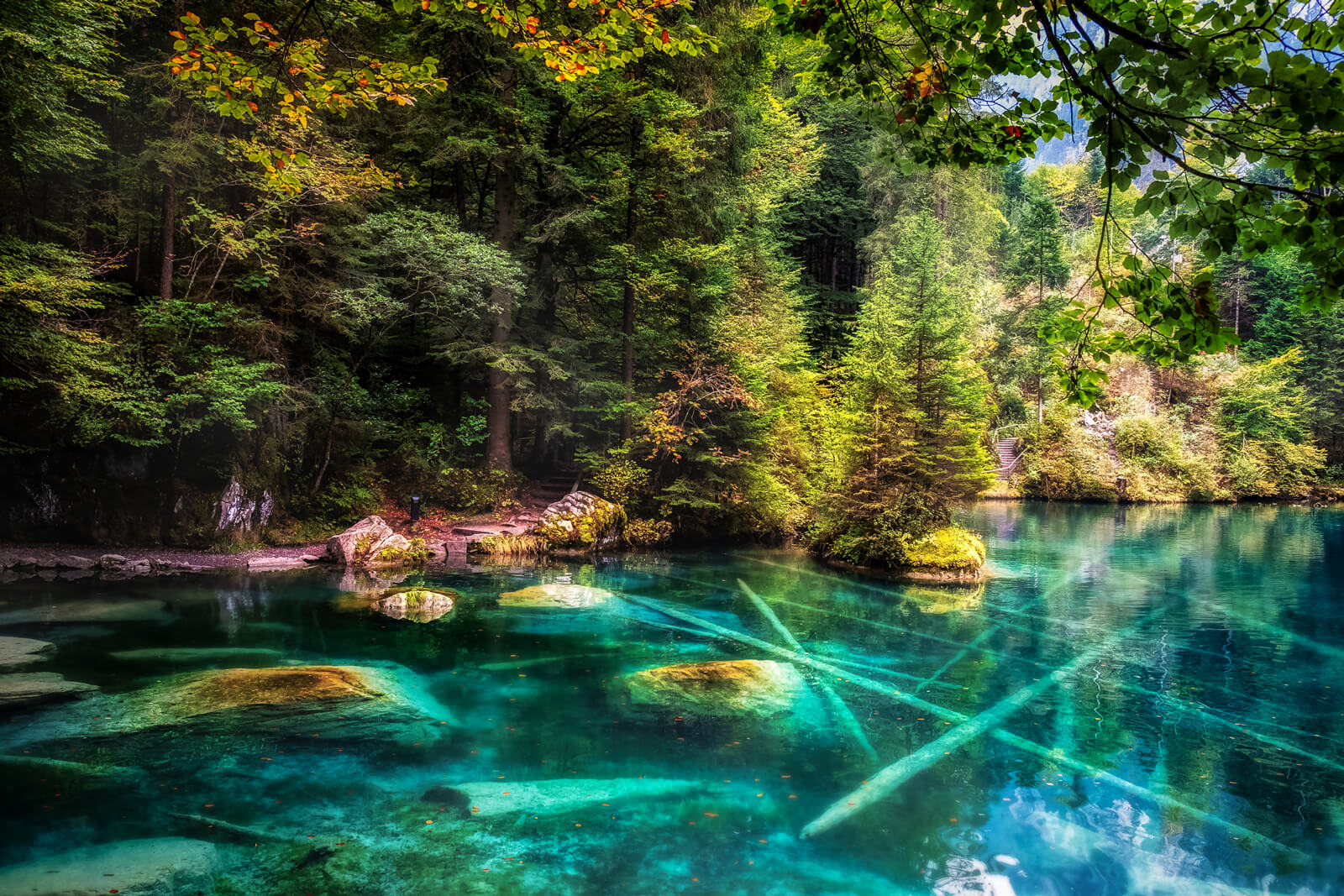 Lake Blausee in Switzerland during autumn