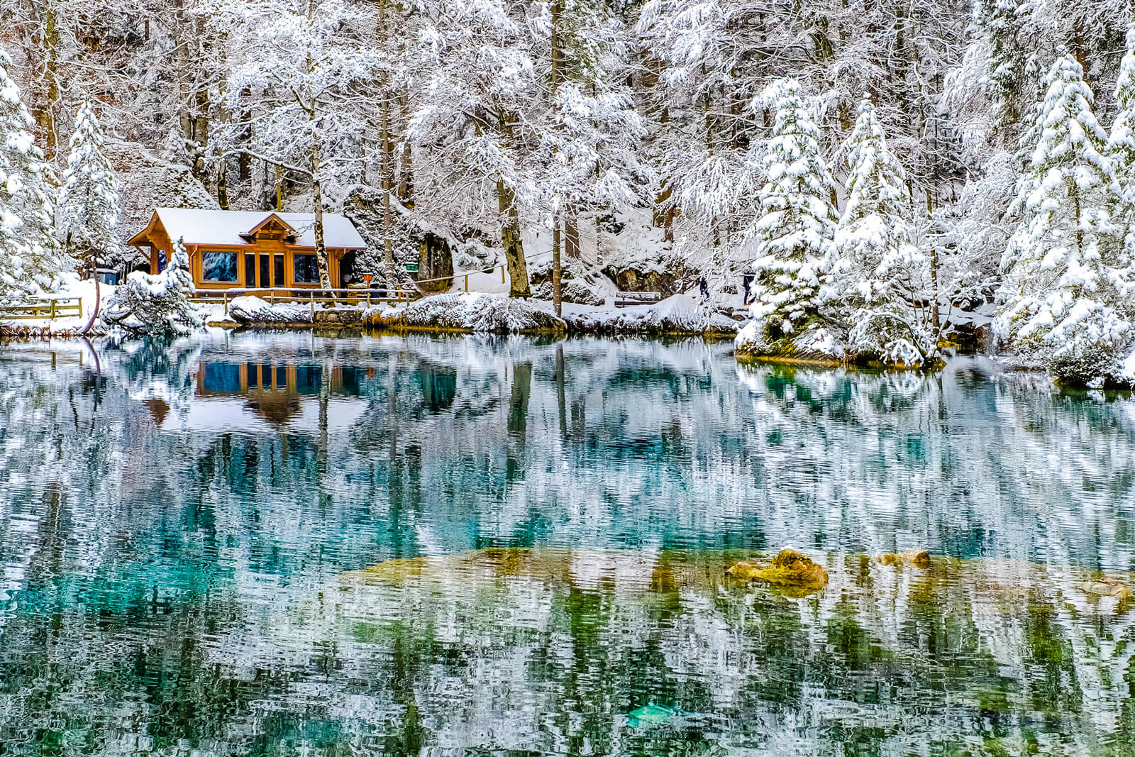 Lake Blausee in Switzerland during winter