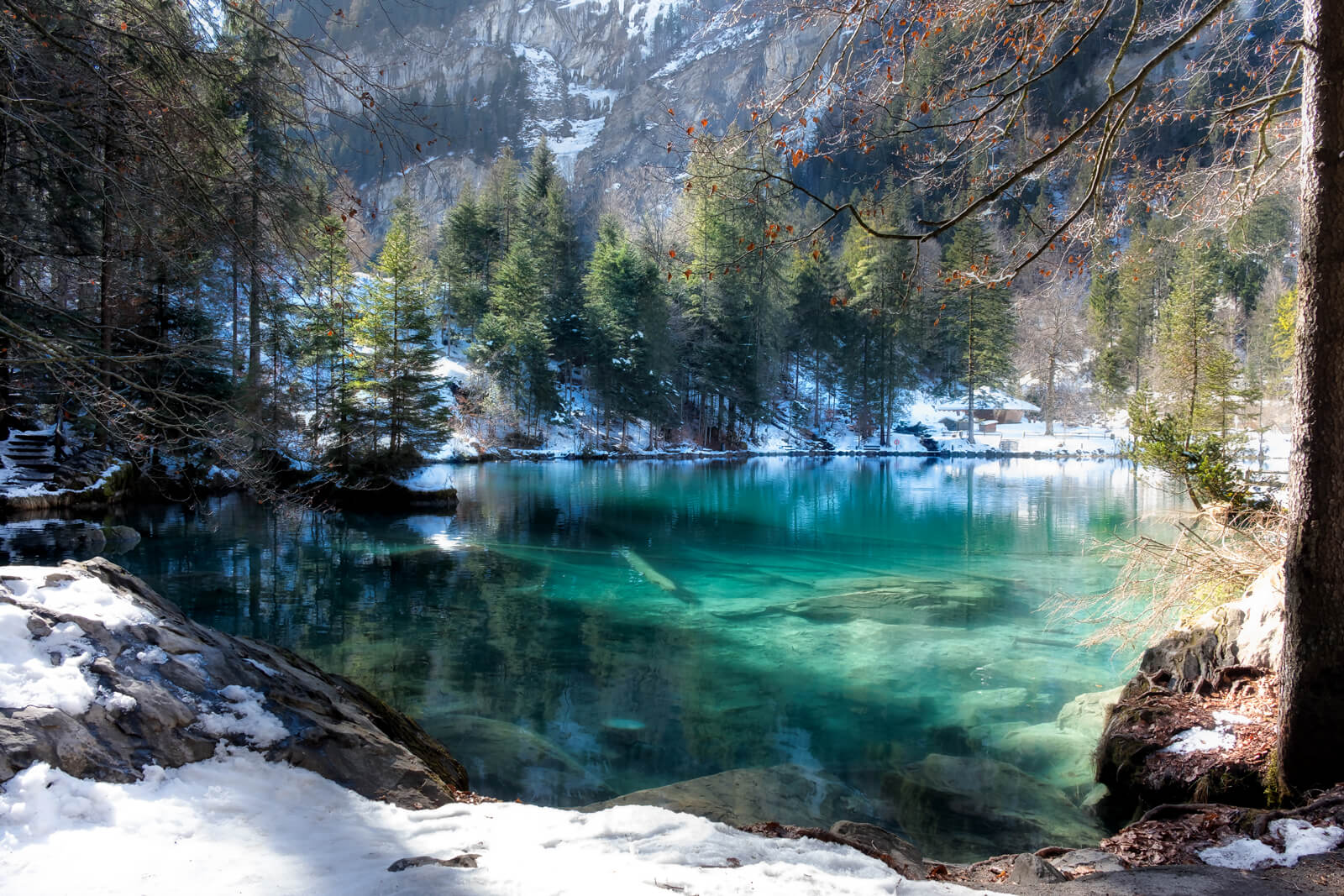 Lake Blausee in Switzerland during winter