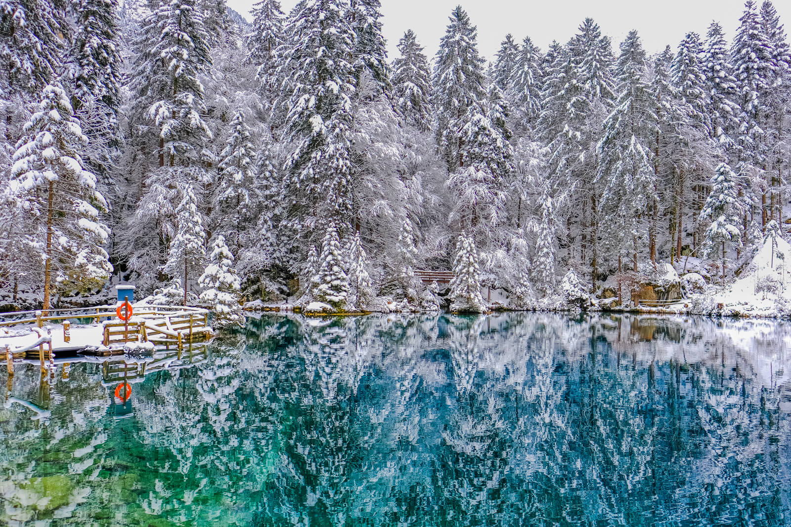 Lake Blausee in Switzerland during winter