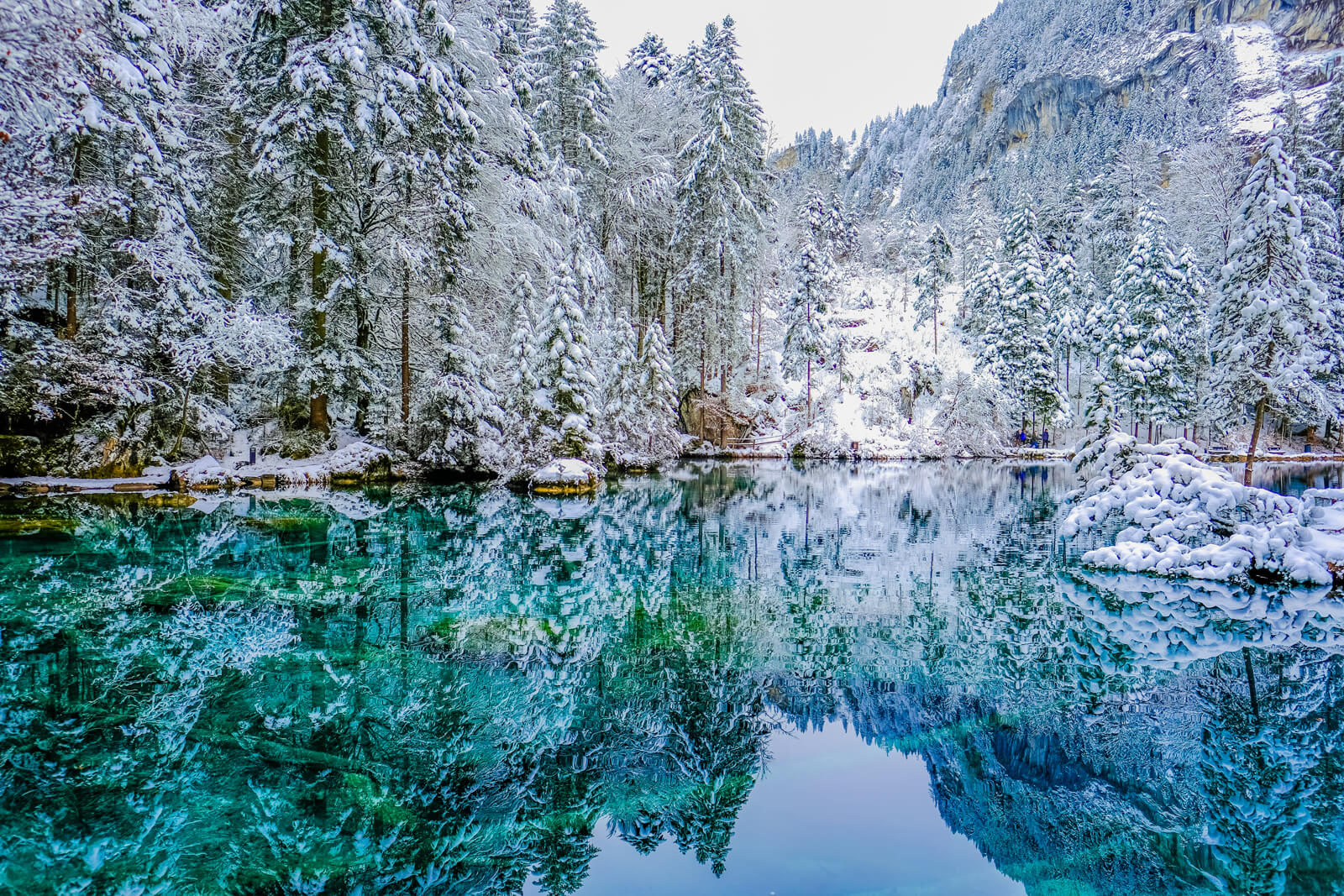 Lake Blausee in Switzerland during winter