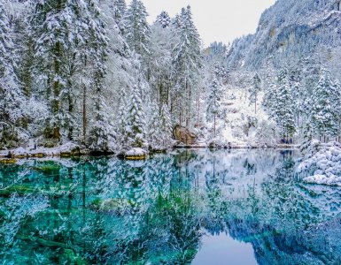 Lake Blausee in Switzerland during winter