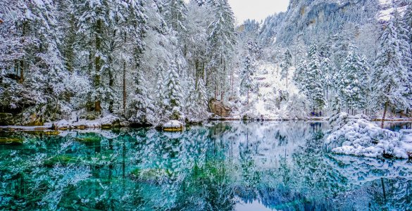 Lake Blausee in Switzerland during winter