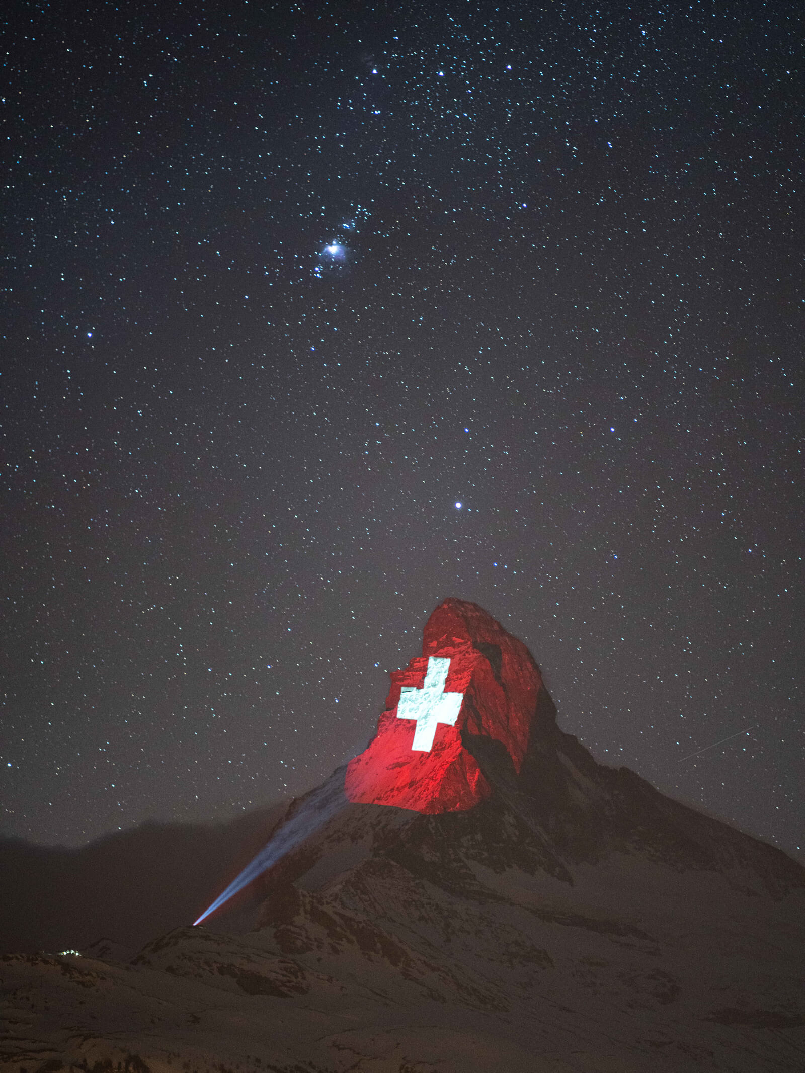 Swiss Flag Projected on Matterhorn