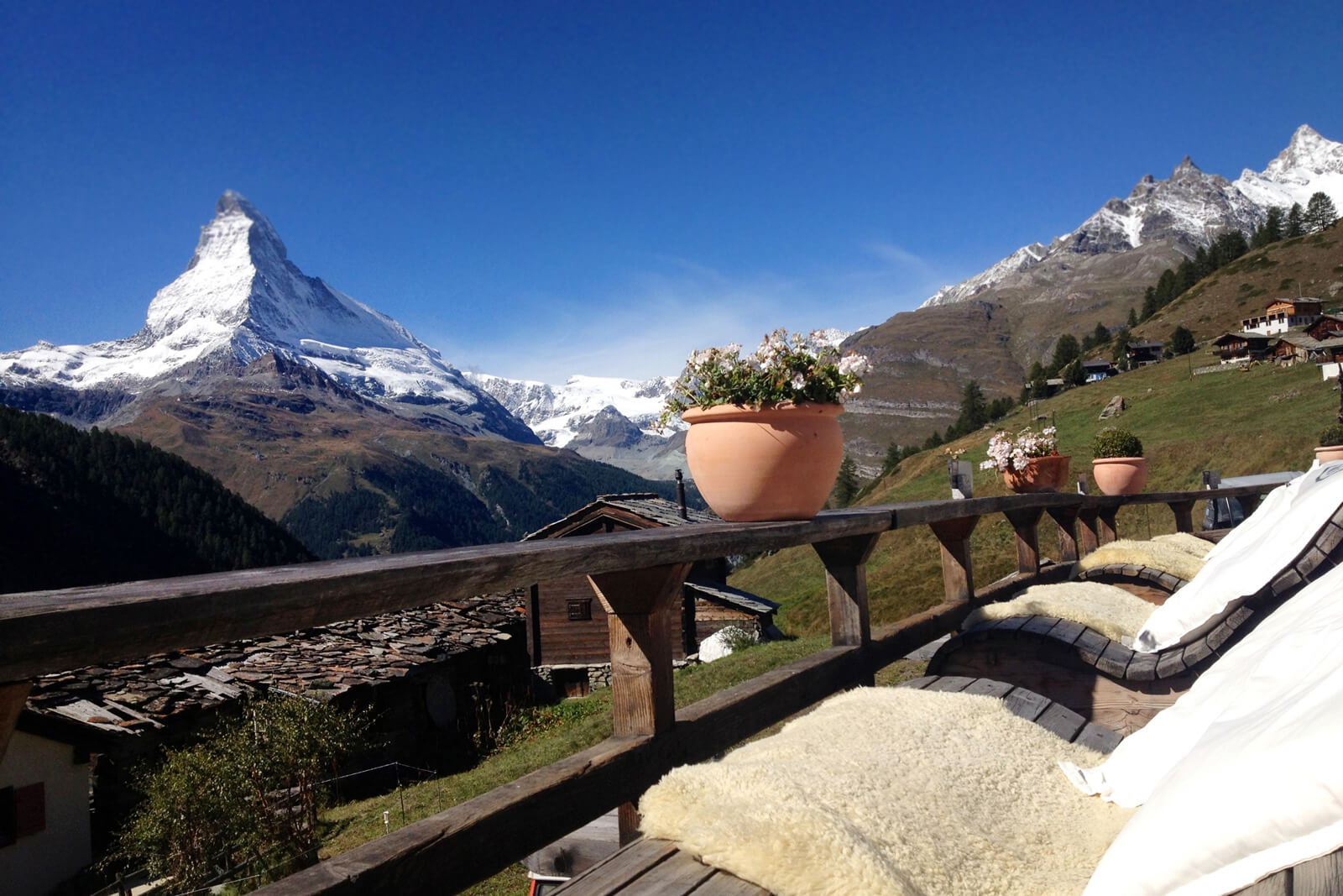 Restaurant Chez Vrony in Zermatt with Matterhorn