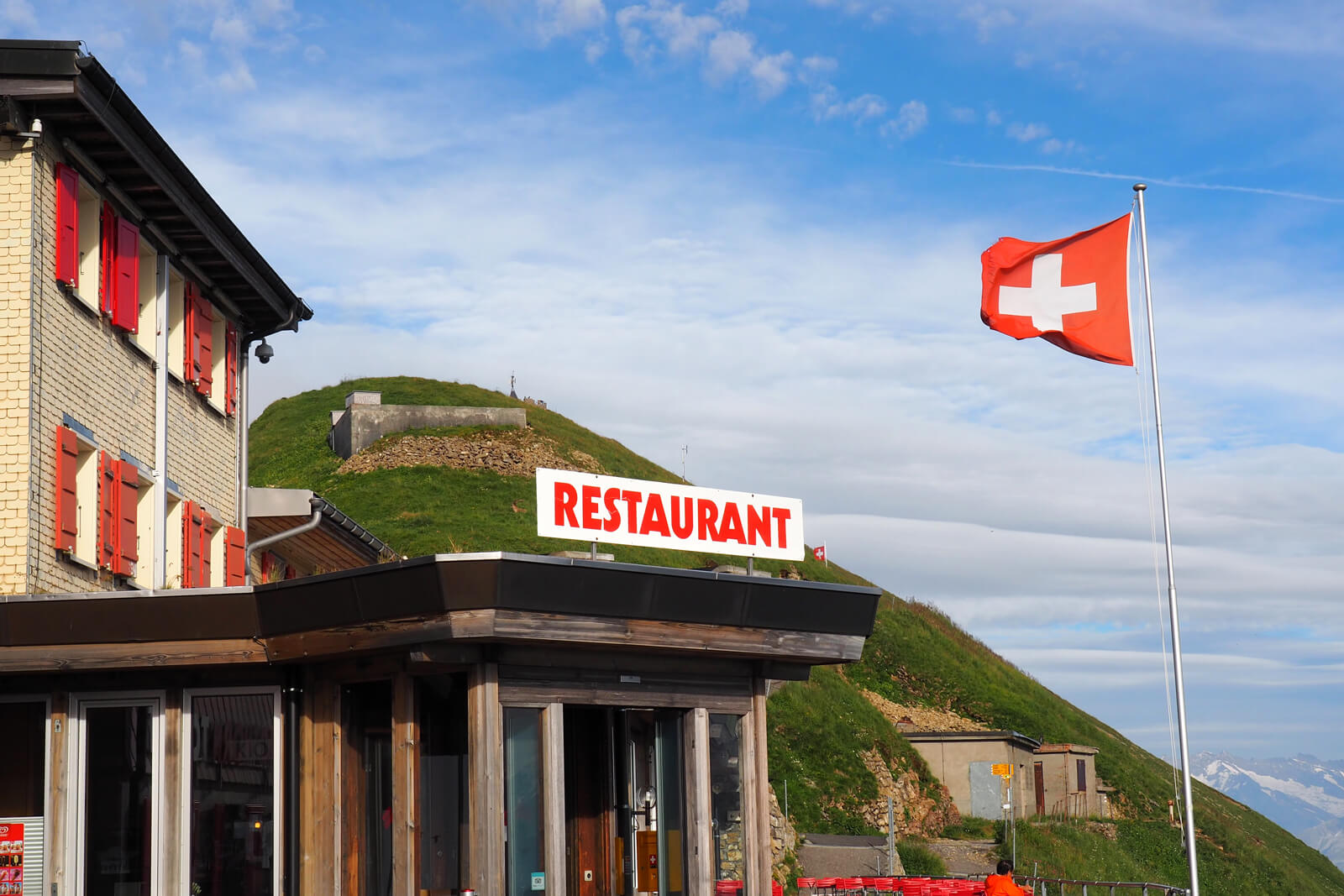 Brienzer Rothorn Restaurant with Swiss Flag