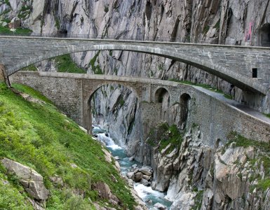 Old and New Devil's Bridge in Andermatt, Switzerland