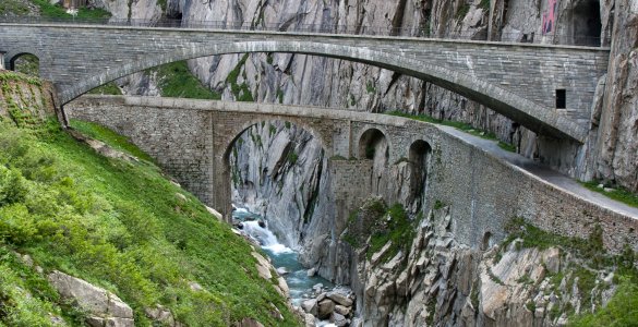 Old and New Devil's Bridge in Andermatt, Switzerland