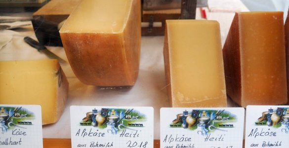 Cheese in Switzerland - Display of Alpine Cheese (Alpkäse)