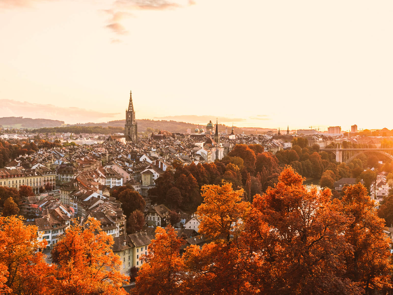Autumn in Switzerland - Old Town of Bern during Sunset