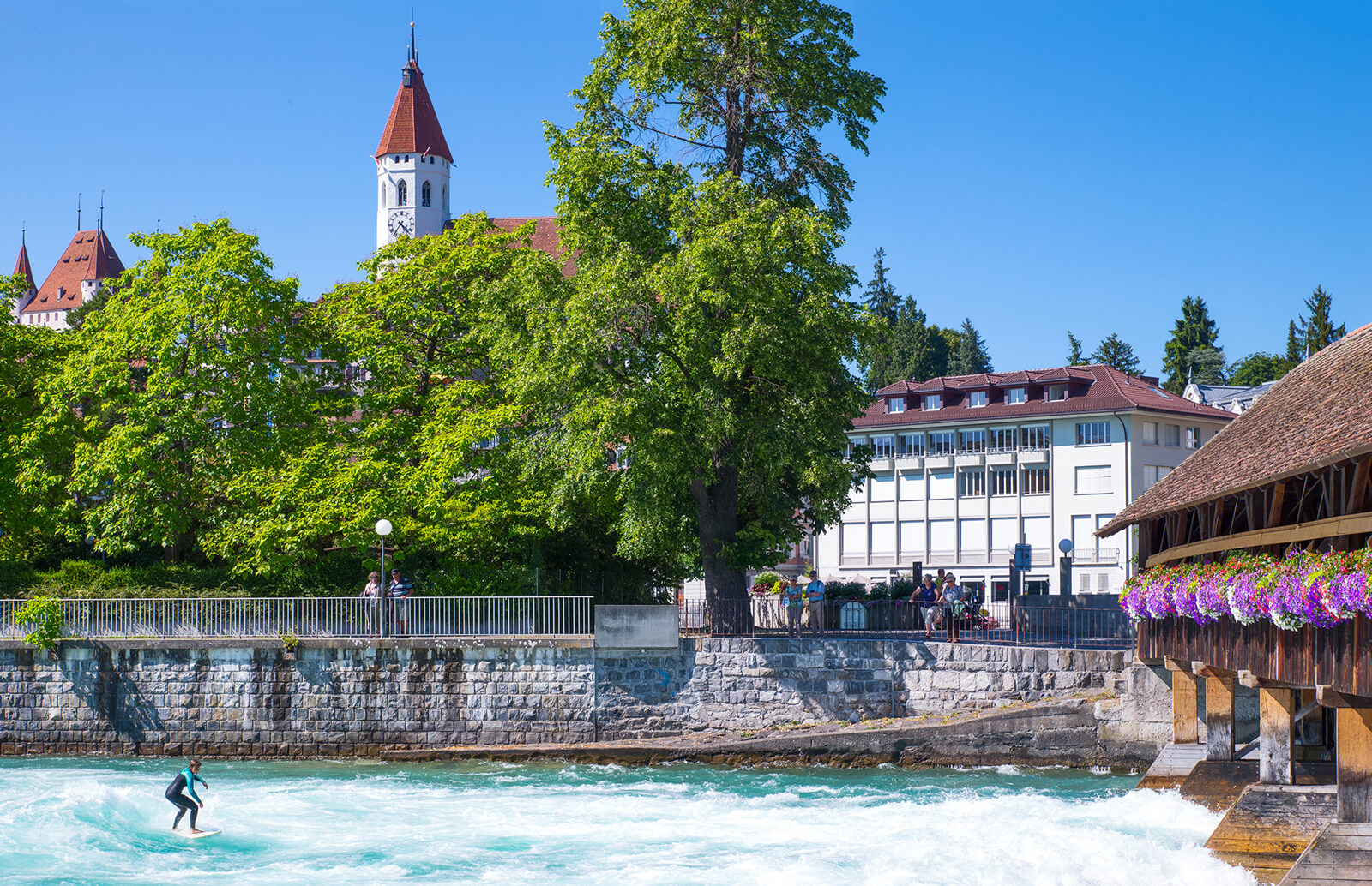 Surfing on the Aare River in Thun