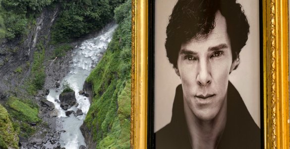 Reichenbach Falls and Sherlock Holmes in Meiringen