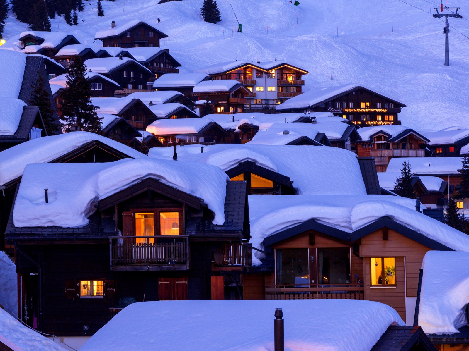 Christmas in Switzerland - Swiss Chalets at Dusk