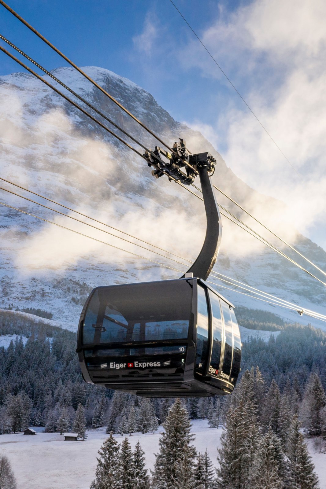 The Eiger Express 3S Cable Car connects Grindelwald and the Eiger Glacier station