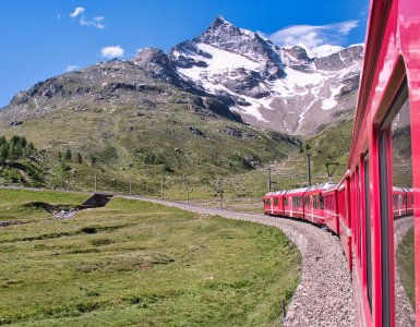 Bernina Line Railway with Glacier Views