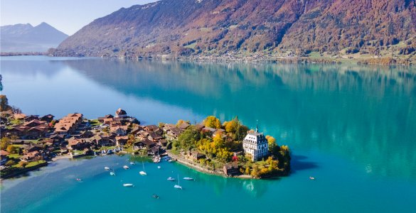 Charming Swiss Town of Iseltwald at Lake Brienz
