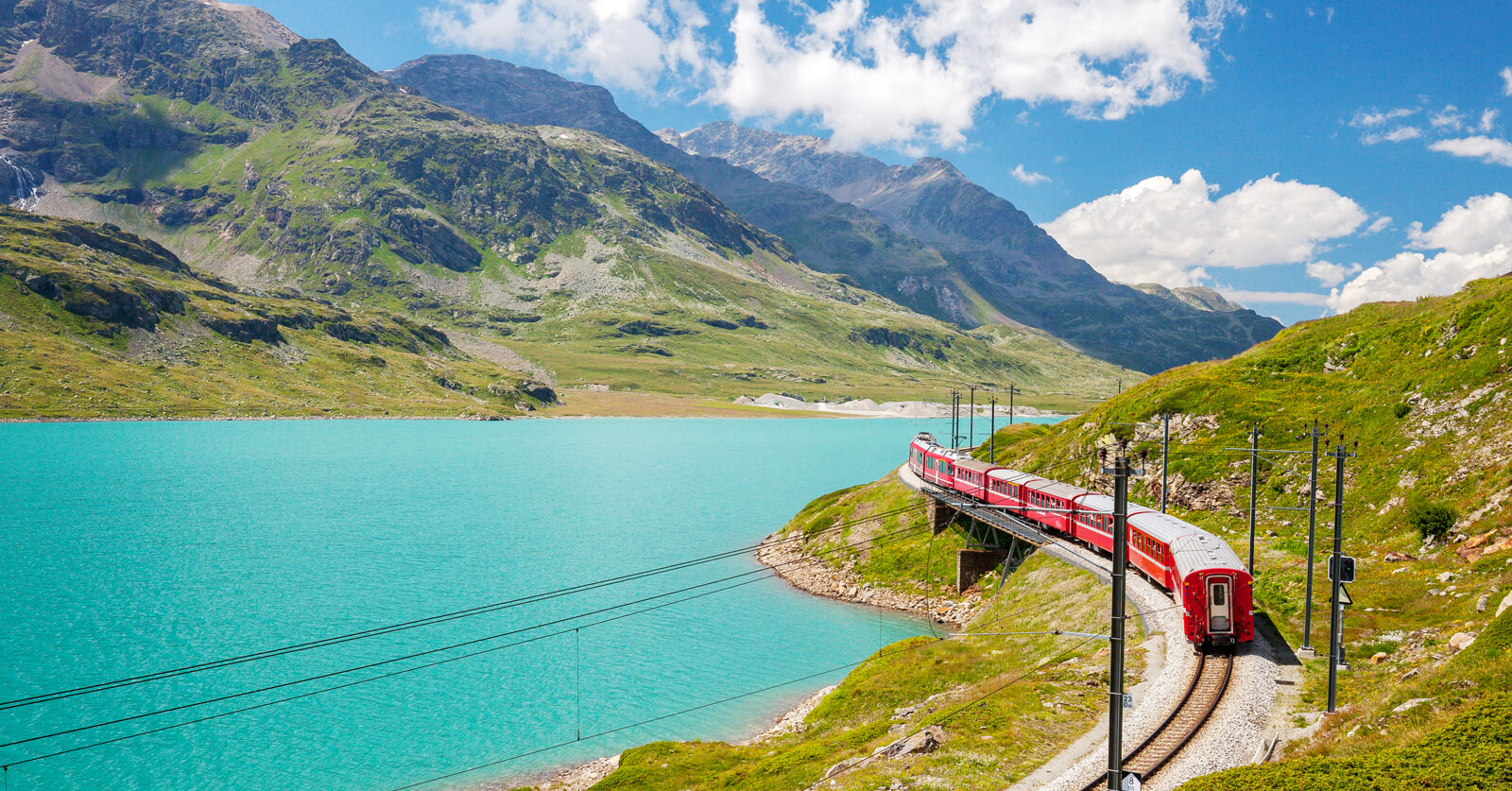 Switzerland Train Map - Lago Bianco with a Red Bernina Express Train