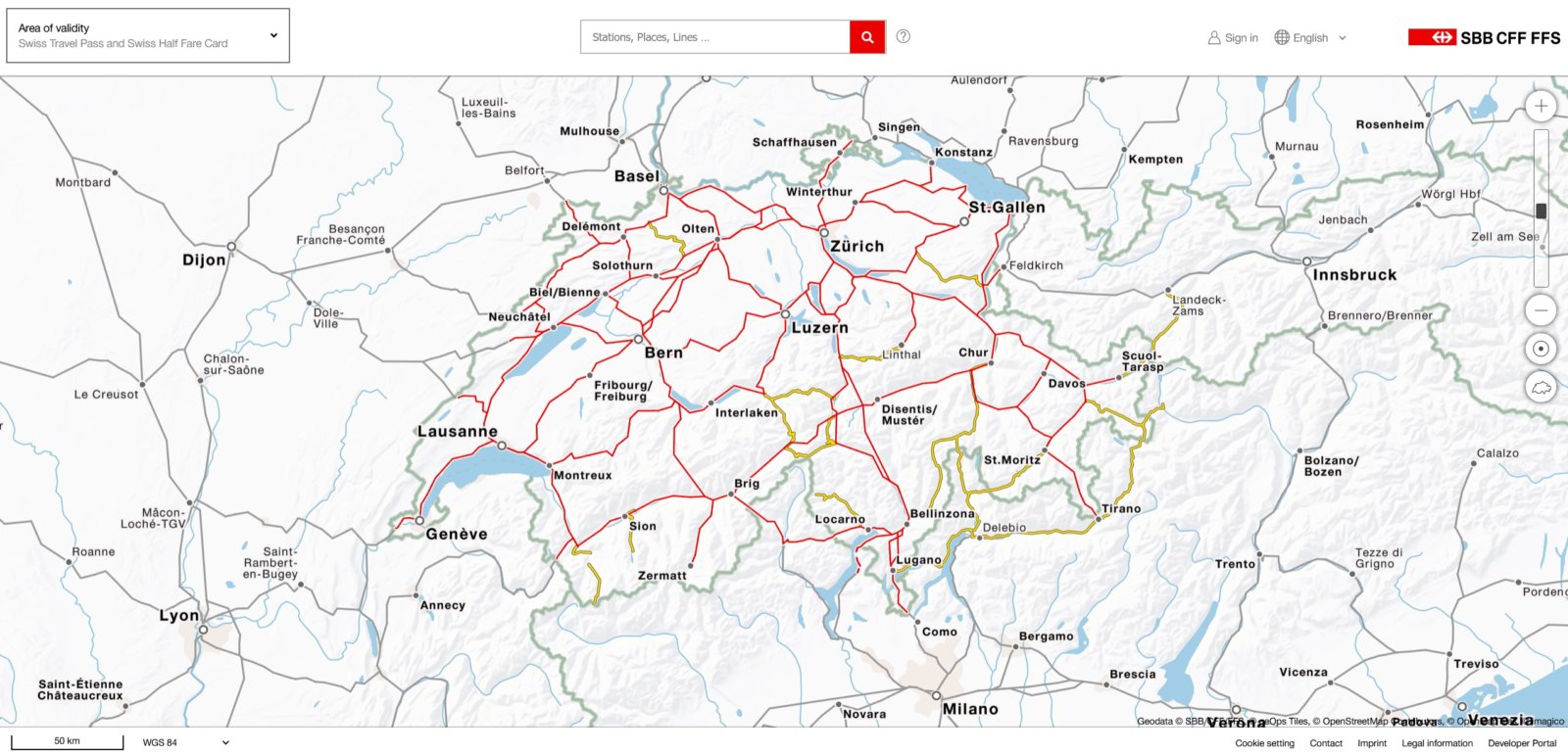 swiss travel pass map of validity