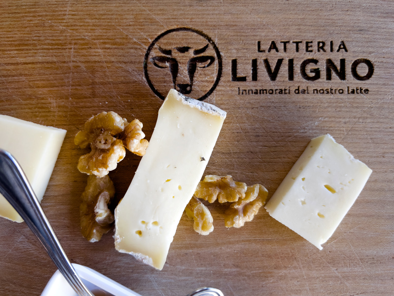 A platter of cheese at the Latteria di Livigno Cheese Dairy in Livigno, Italy
