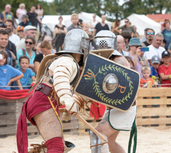 Roman gladiators fighting at the Roman Festival Augusta Raurica