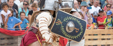 Roman gladiators fighting at the Roman Festival Augusta Raurica