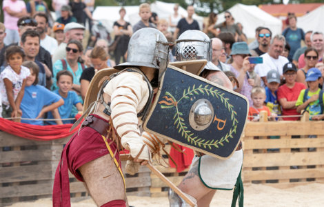 Roman gladiators fighting at the Roman Festival Augusta Raurica