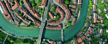The longest river entirely in Switzerland is the Aare River, pictured in Bern - Drone Perspective, Switzerland