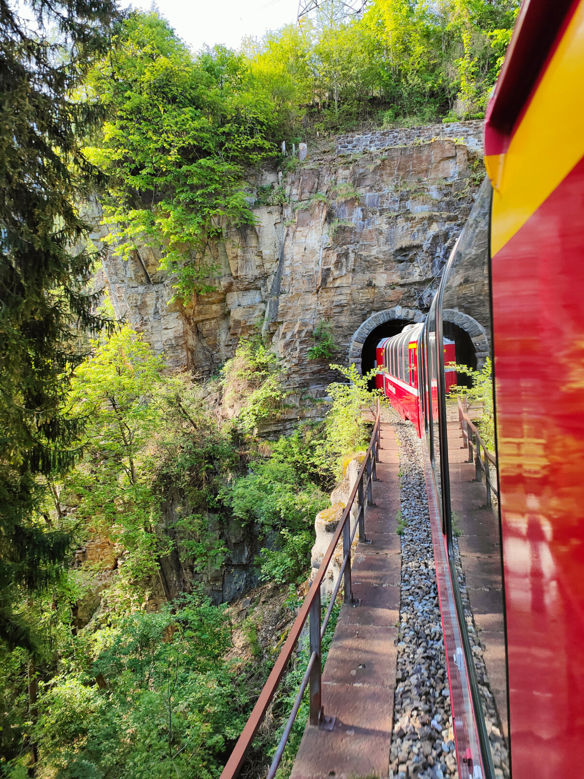 Bernina Express entering a tunnel