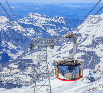 Mount Titlis Cable Car Guide - Rotair Cable Car Cabin in snowcovered Swiss Alps