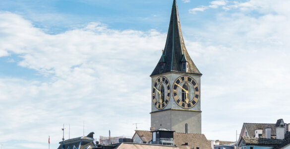 Zurich Switzerland Time - Europe's Largest Clockface at St. Peters Church in Zurich