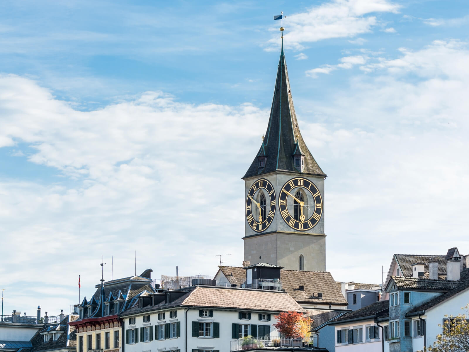 Zurich Switzerland Time - Europe's Largest Clockface at St. Peters Church in Zurich